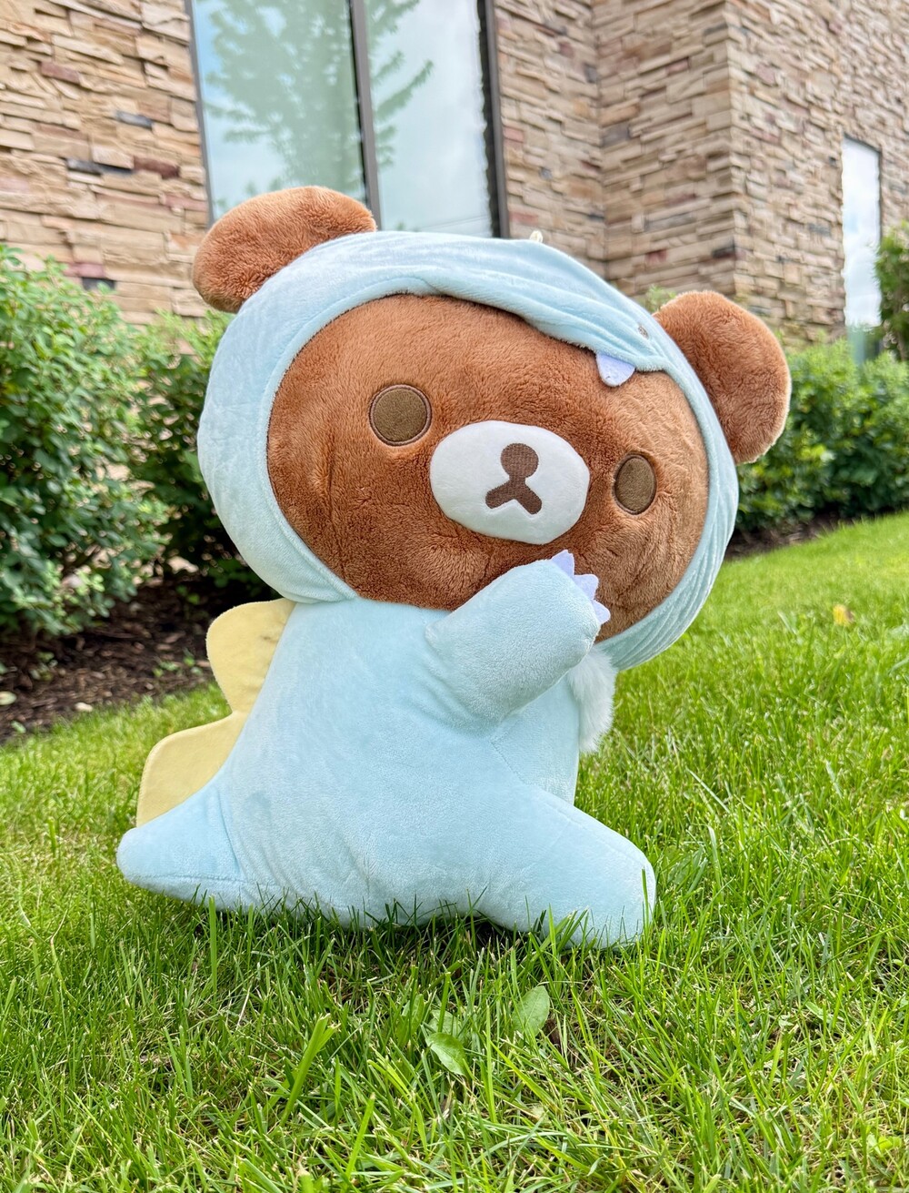 San-X Rilakkuma Chairoikoguma Blue Dino 16” Plush Round1 Exclusive NWT